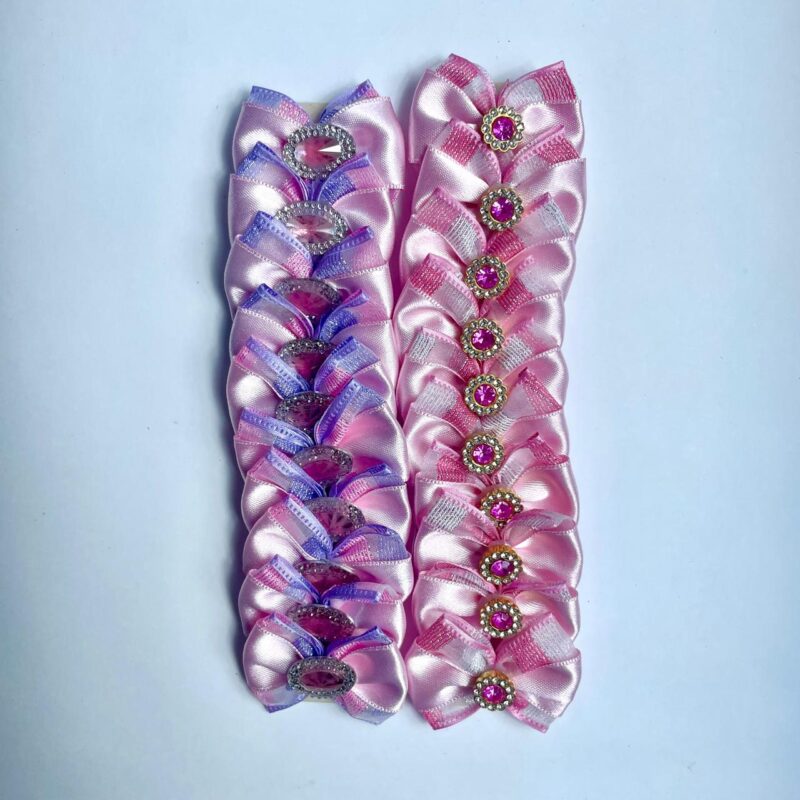 Laços Médios Duplos Rosas Gliterizados - 20 unidades