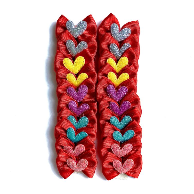 Laços Médios Vermelho Coração Gliterizado – 20 unidades