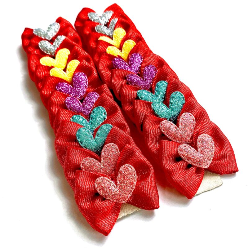 Laços Médios Vermelho Coração Gliterizado – 20 unidades - Image 2