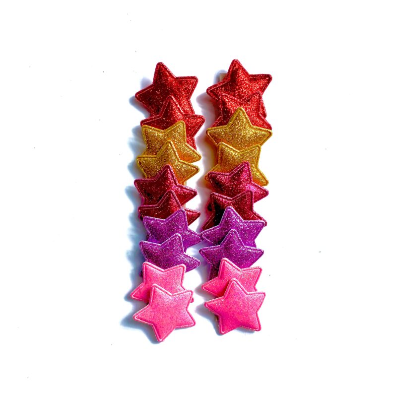 Laços Médios Estrelas Coloridas Gliterizadas - 20 unidades