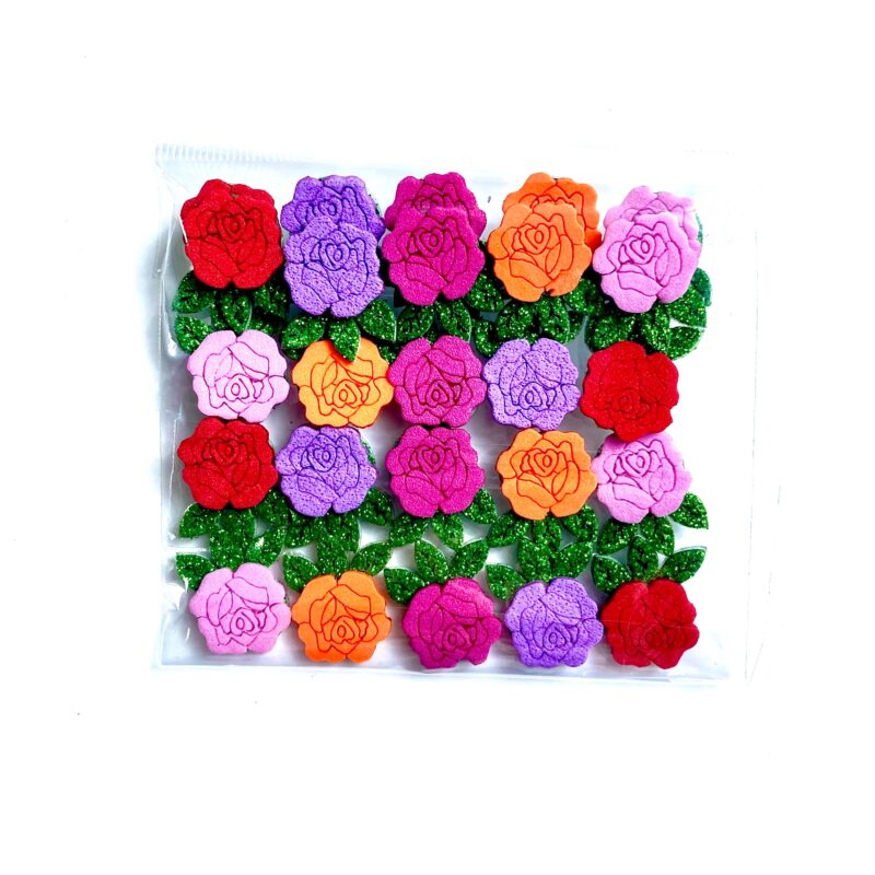 Adesivo Rosas Coloridas Gliterizadas - 25 unidades