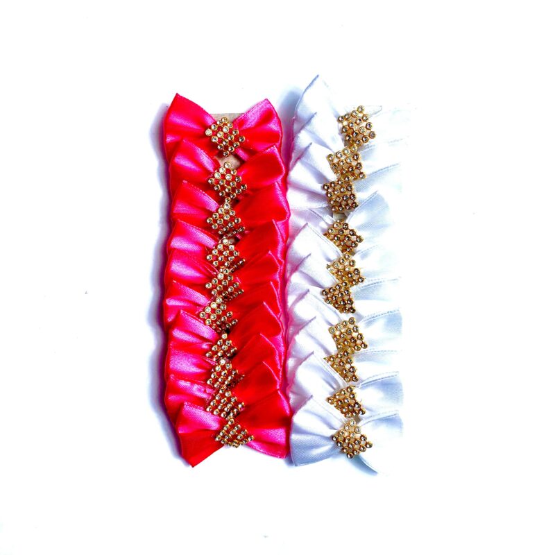 Laços Médios Rosa e Branco com Strass - 20 unidades