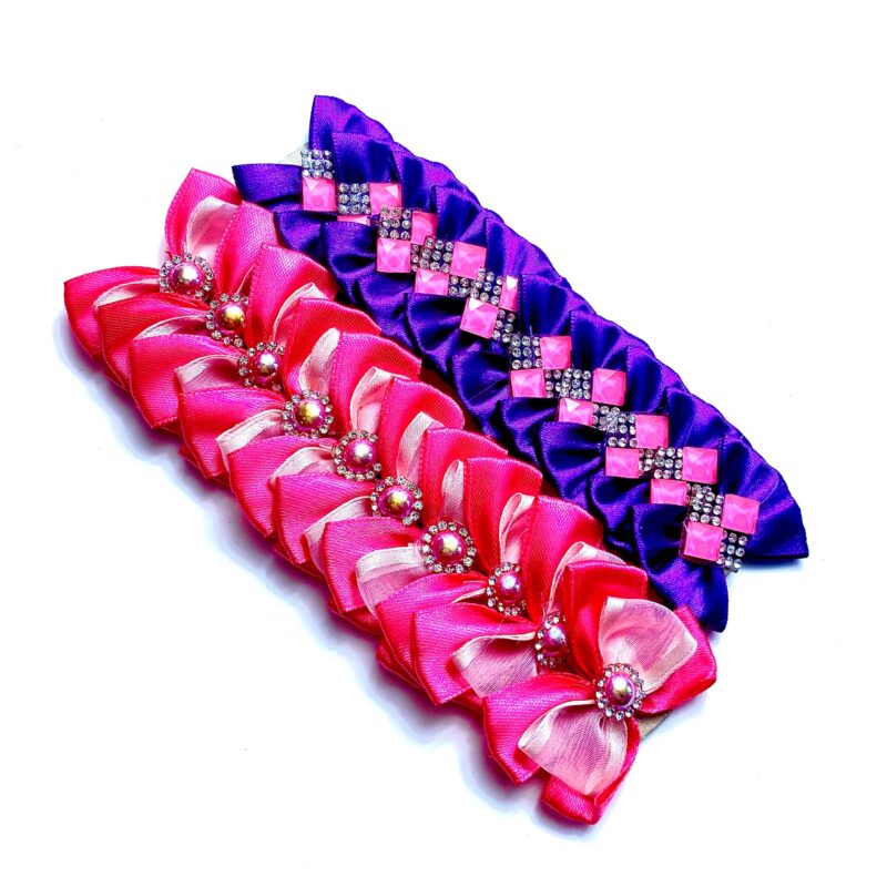 Laços Médios Rosa e Roxo Aplique Pedraria - 20 unidades - Imagem 2
