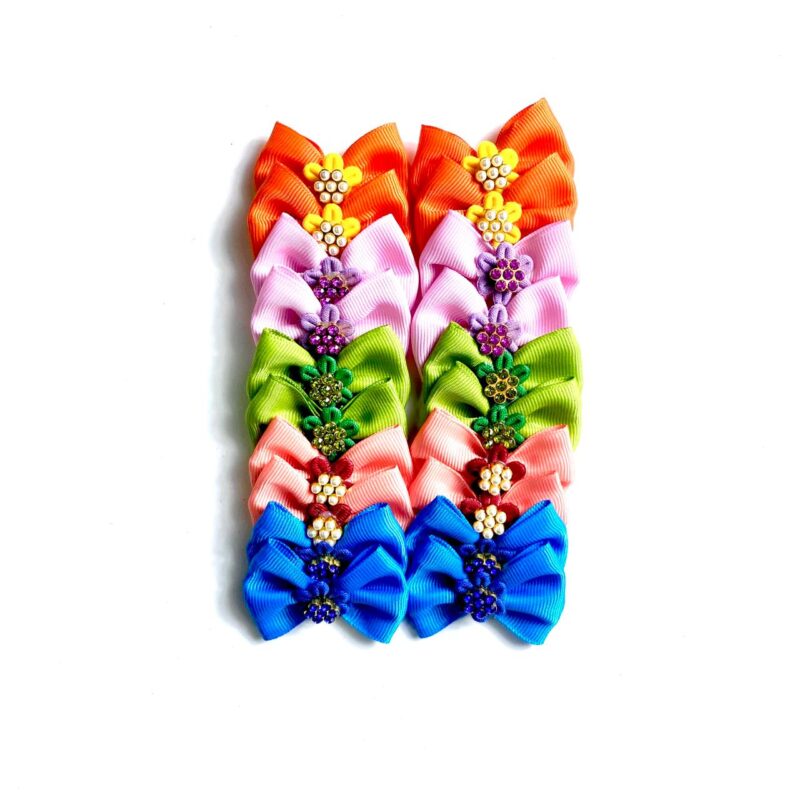 Laços Médios Colorido Aplique Flor Strass - 20 unidades