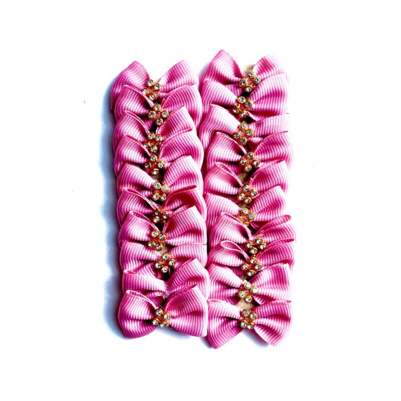 Laços Pequenos Rosa Aplique Strass - 20 unidades