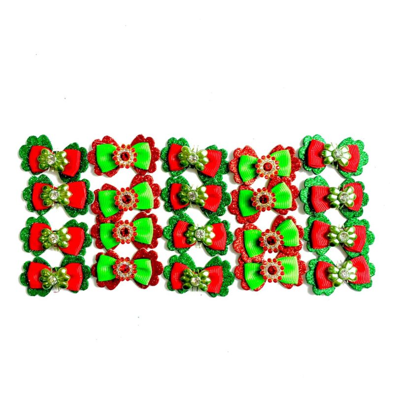 Laços Médios Adesivos Pedraria Verde e Vermelho - 20 unidades