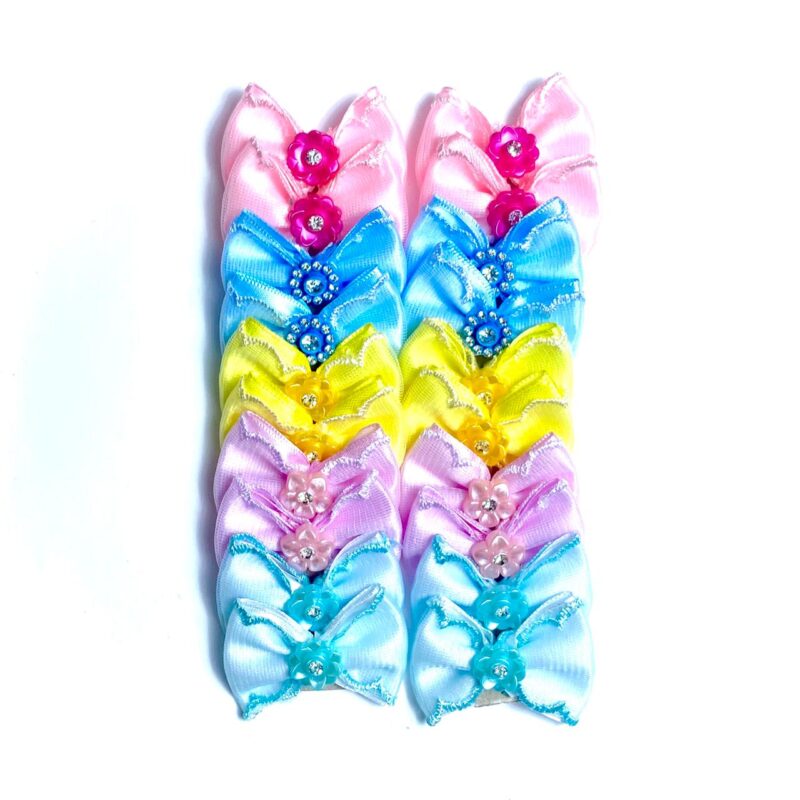 Laços Médios Bordado Aplique Flor Strass - 20 unidades