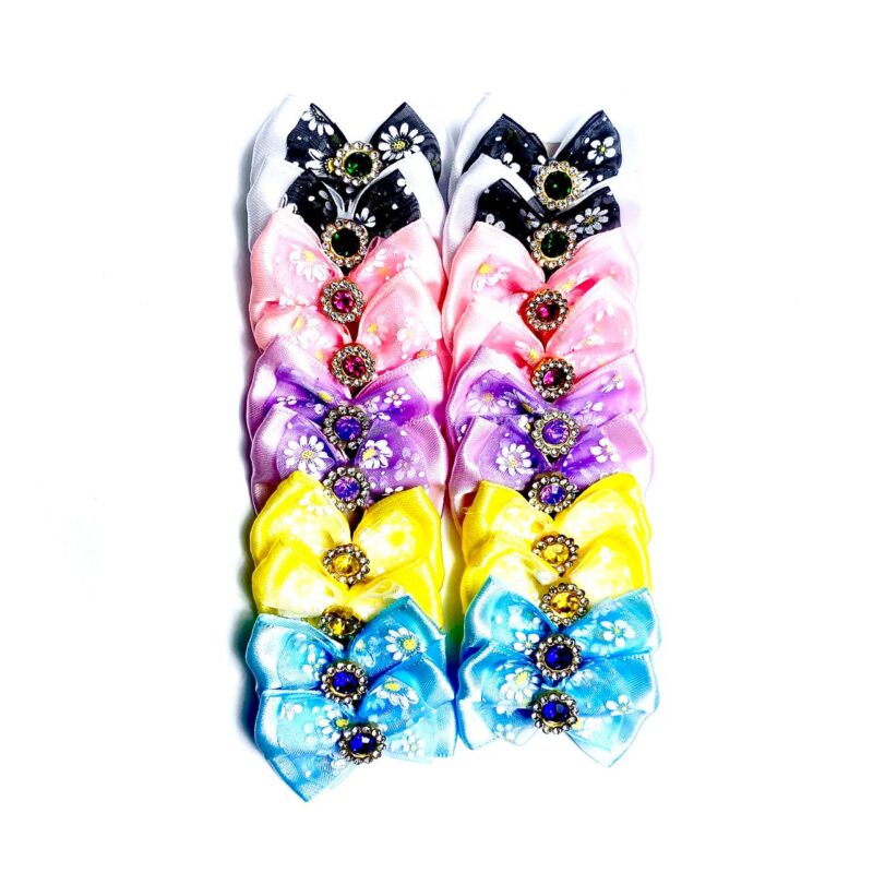 Laços Médios Estampas Margaridas Aplique Strass - 20 unidades