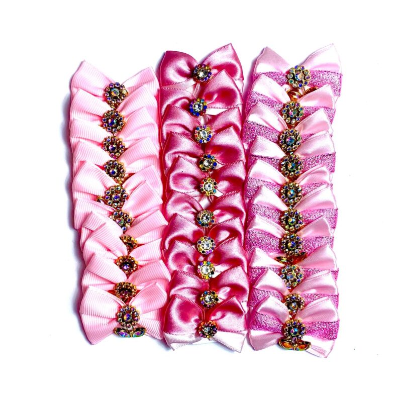 Laços Médios Rosa Aplique Flor Strass - 30 unidades