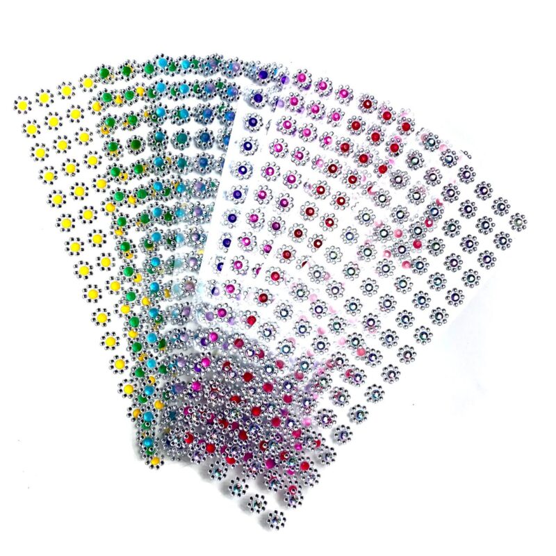 Cartela de Adesivos Flor Strass (1,5cm) – 96 unidades