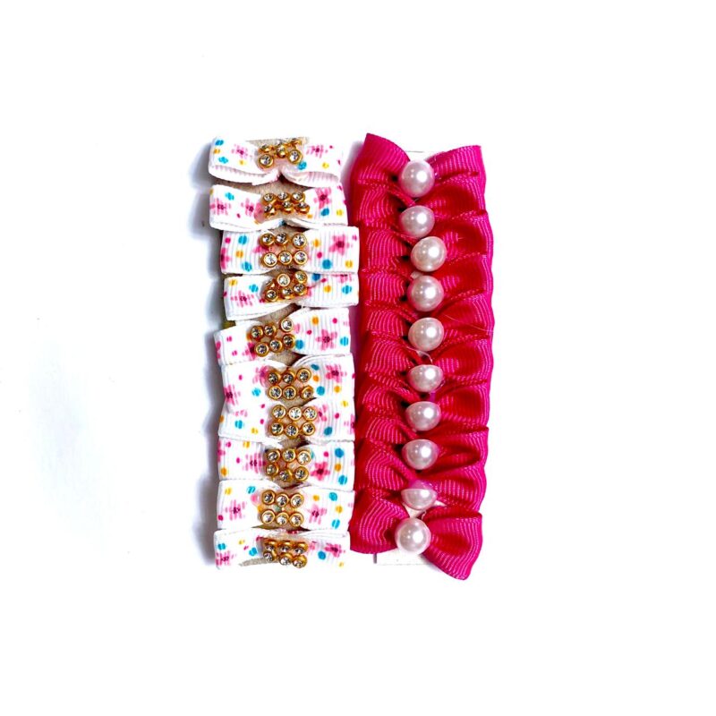 Laços Pequenos Rosa e Branco Estampa Flor - 20 unidades