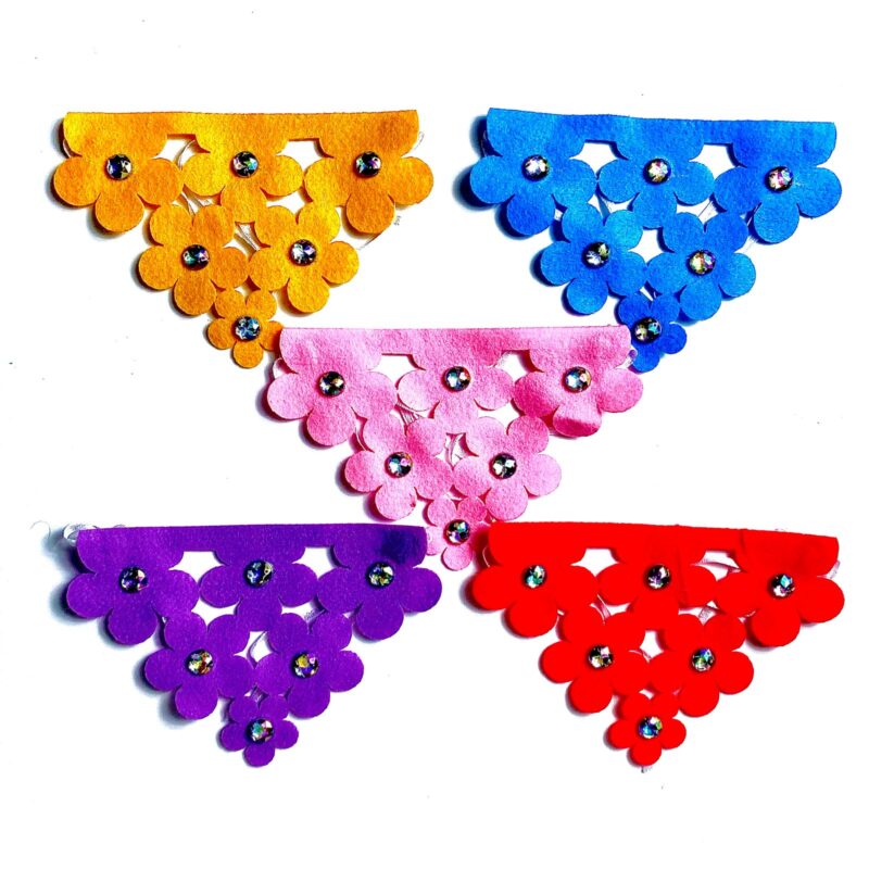 Gargantilhas Feltro Flores Aplique Pedra – 10 unidades