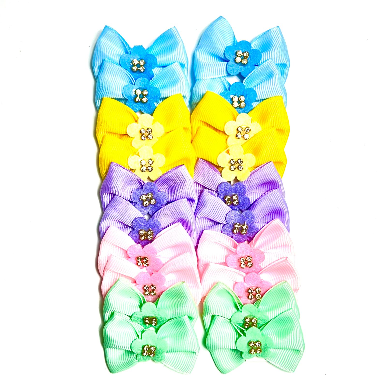 Laços Médios Aplique Flor Feltro Strass - 20 unidades