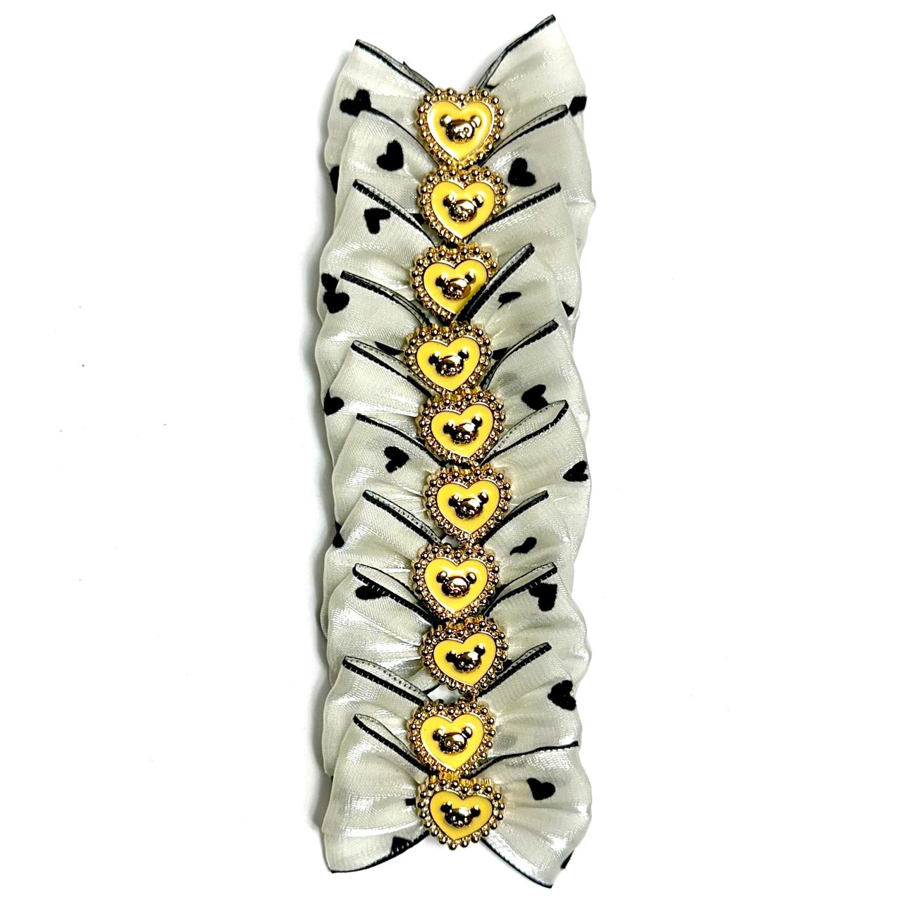 Laços Médios Organza Aplique Botons Amarelo - 10 unidades