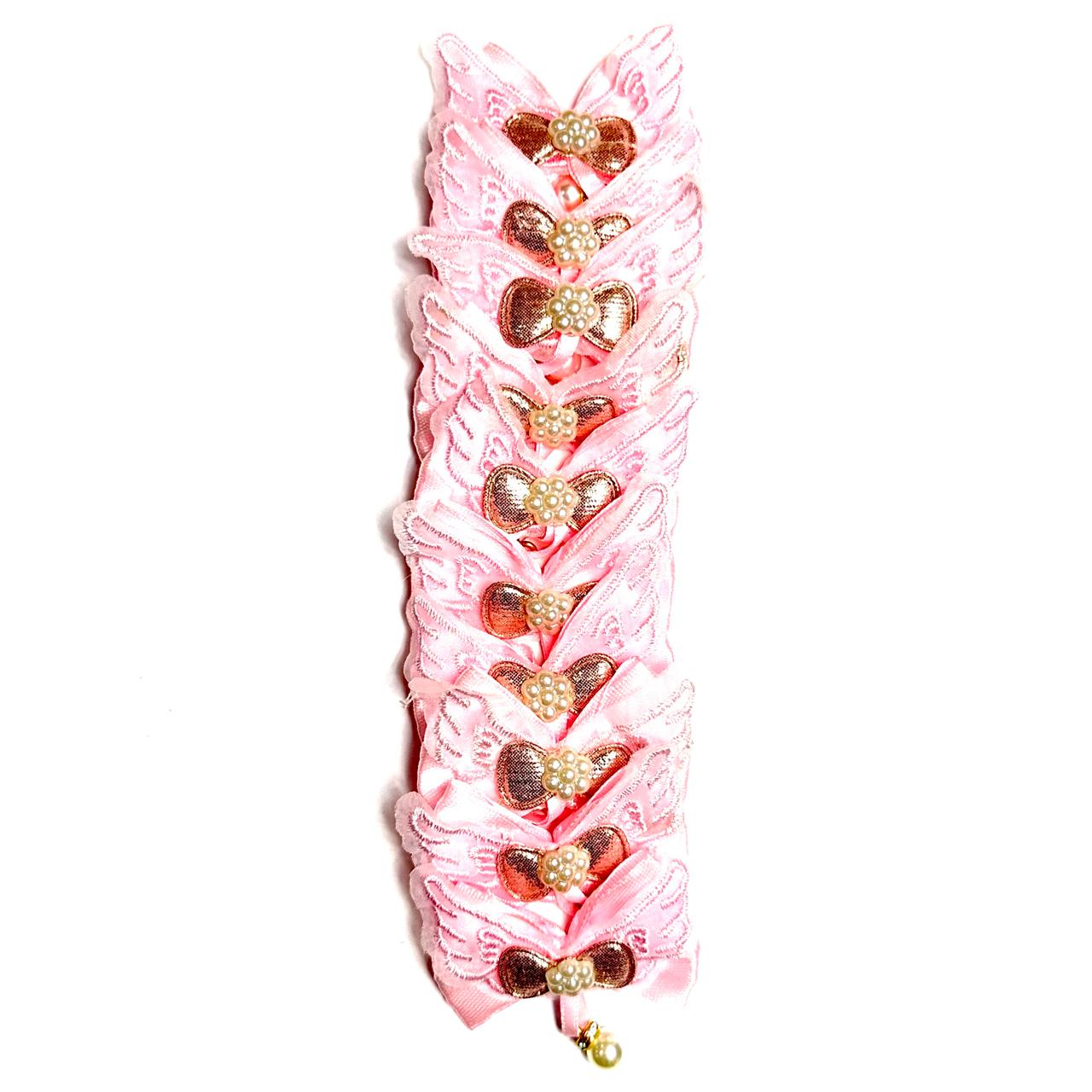Laços Médios Rosa Aplique Pingente Pérola - 10 unidades