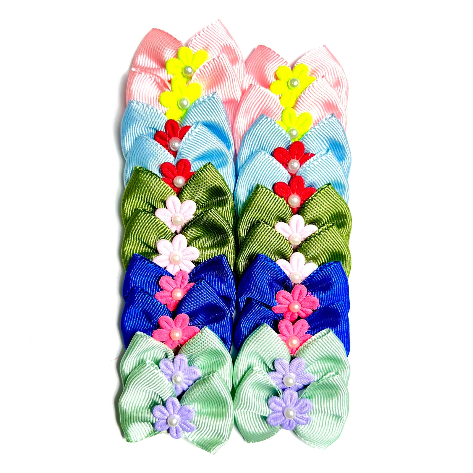 Laços Médios Coloridos Mini Flor Aplique Pérola - 20 unidades